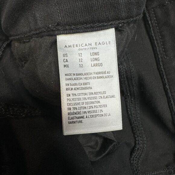 American Eagle Jeans 12 Long Curvy Hi Rise Jegging Next Level Black Distressed - Picture 10 of 12